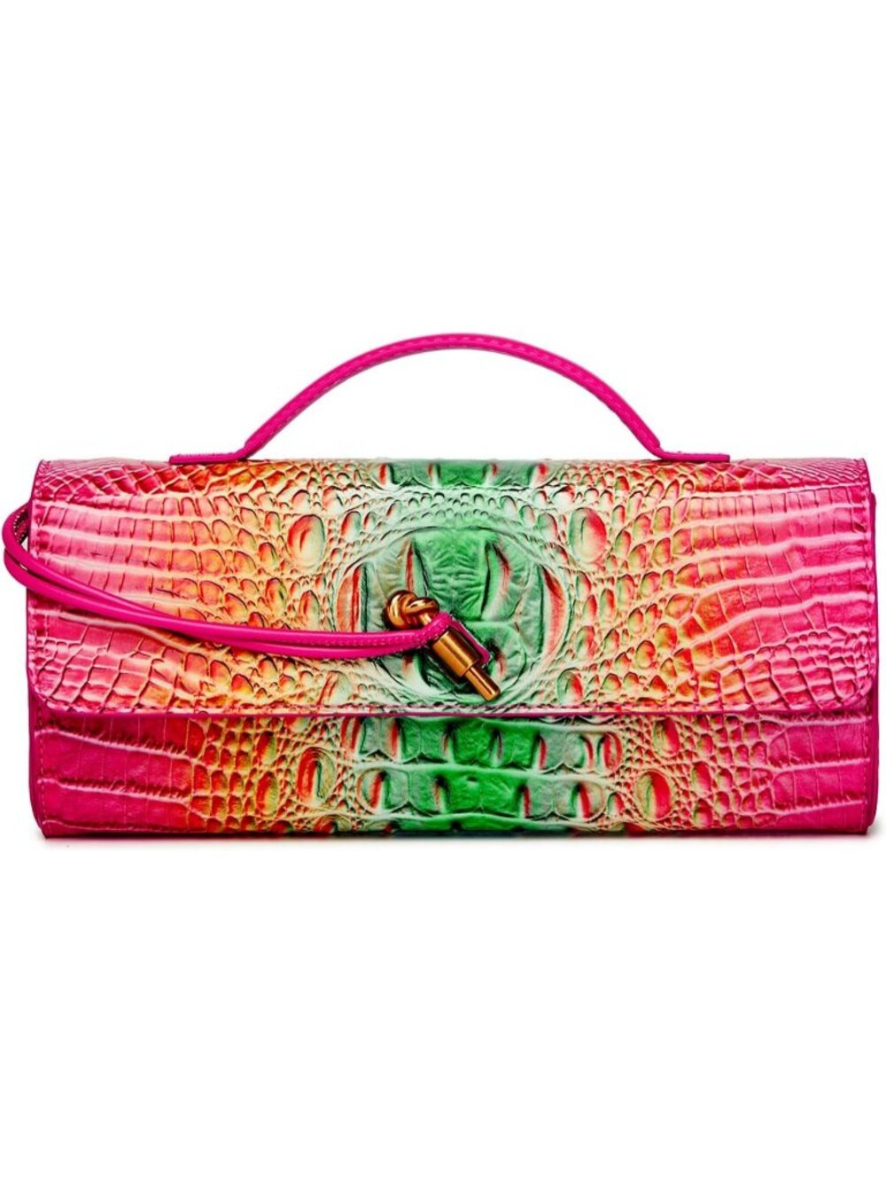 Women's Mint Pink Vegan Leather Clutch Purse Crocodile Evening Crossbody Bag